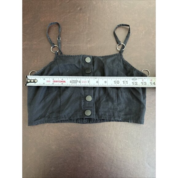 ASOS Black Button-Cropped Tank Top Adjustable Straps/Smocked Elastic size S - Picture 6 of 6